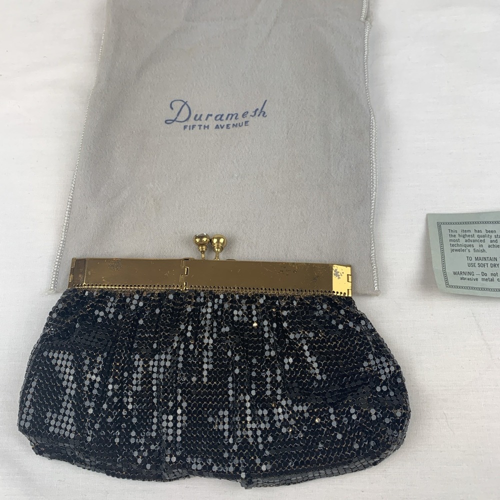 Vtg Duramesh Fifth Avenue Black Evening Clutch Made In USA Mid Century